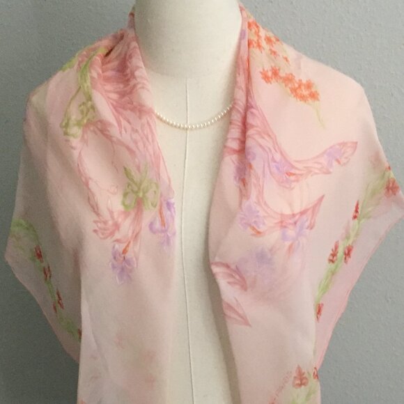 Hermes Scarf Cheval Fleuri H.d’Origny 90 cm Chiffon Silk mousseline - Picture 3 of 11